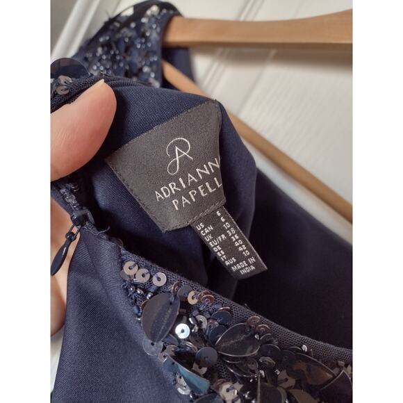 Adrianna Papell Embellished Scuba Sheath Dress in Navy Size 6 - Picture 7 of 8